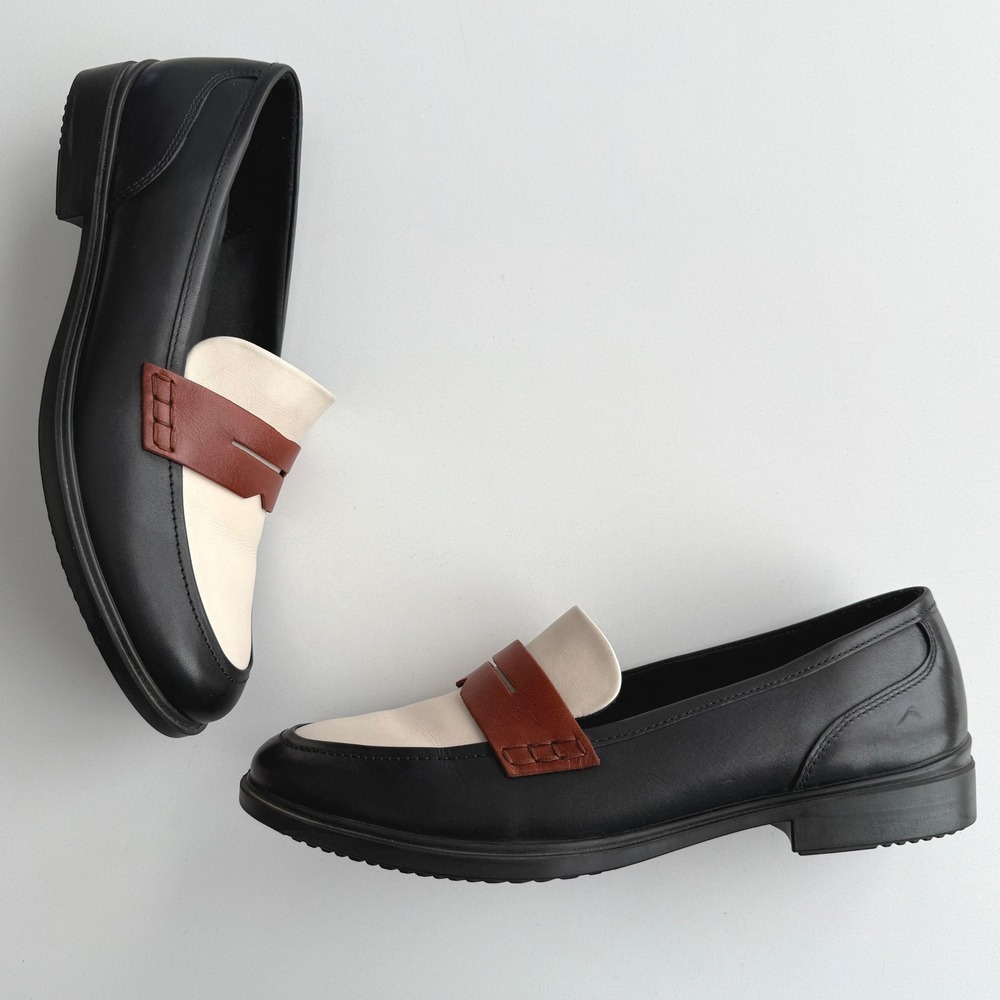 Ecco Dress EUC Classic 15 Penny Loafer Black Limestone‎ Brown Shoes EU 41 US 10